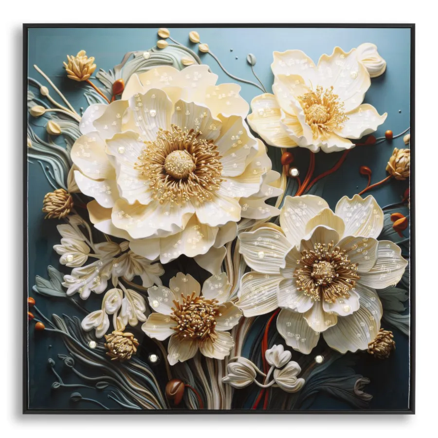 MALOWANY OBRAZ NA PŁÓTNIE LAKIEROWANY NARCY -B- W RAMIE 82X4X82 cm